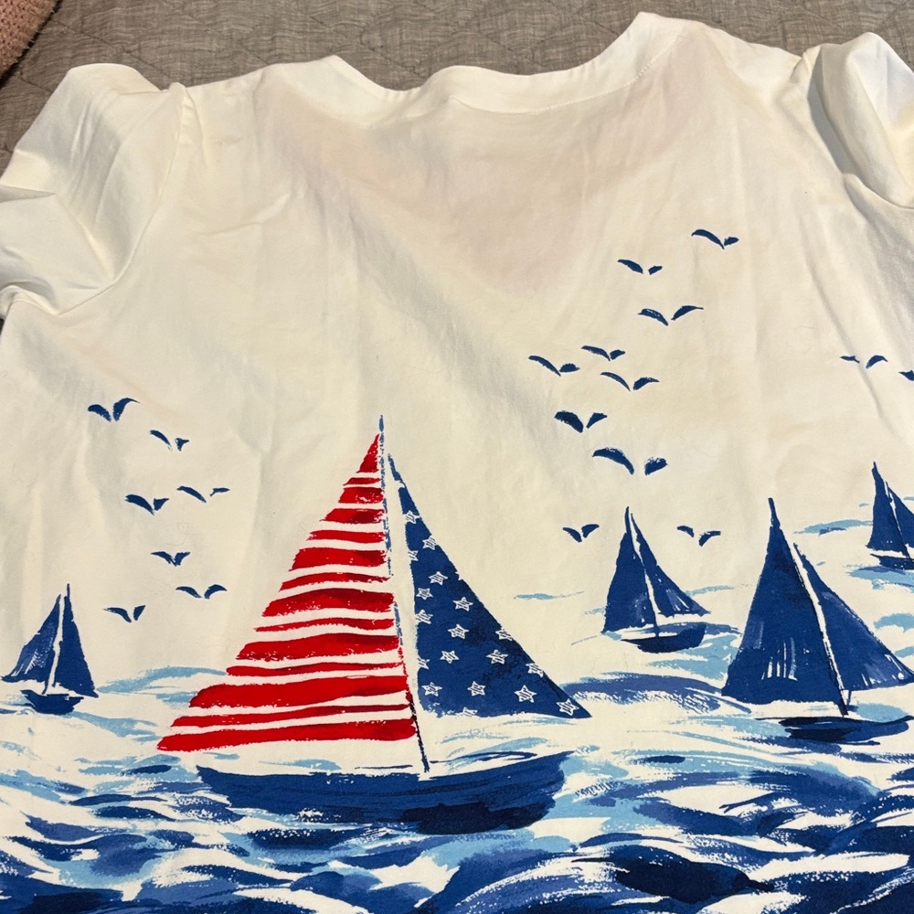 Alfred Dunner womens short Sleeve Sailboat Tee - White and Blue - Picture 5 of 5